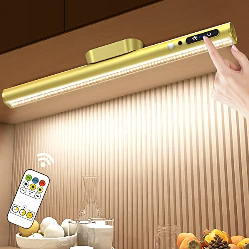 Hapfish Unterbauleuchte Küche Akku mit Bewegungsmelder,Schrankbeleuchtung | mit Fernbedienung Magnet, Dimmbare Lichtleiste LED Batterie, Batteriebetrieben Lampe für Spiegel Schreibtisch Wand