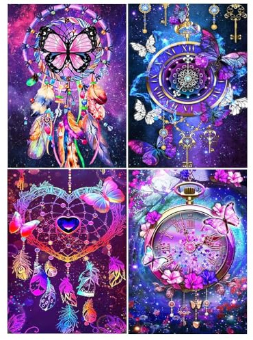 DCIDBEI 5D DIY 4 Pack Diamond Painting Traumfänger Erwachsene 30x40cm | Stickbilder Traumfänger Diamant Malerei Malen nach Zahlen Feder Strass Kreuzstich Stickerei Leinwand Bilder Erwachsene