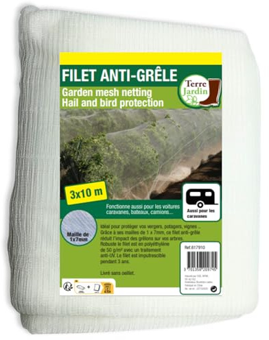 TERRE JARDIN - Filet Anti Oiseaux, 3 x 10 m - Filet de Protection Jardin, Blanc, Maille de 1 x 7 mm - Protection pour Jardin, Verger, Potager, Fruit, Légumes - Filet Protection Oiseaux, Anti UV