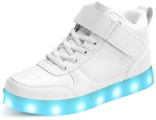 Kids Light Up Trainers LED Shoes High Top Luminous Flashing Trainers USB Charging for Boys Girls Sneakers GWhite34