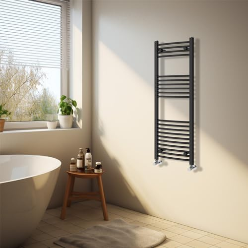 NRG Porta asciugamani riscaldante nero, design curvo, per bagno - 1200×400 mm