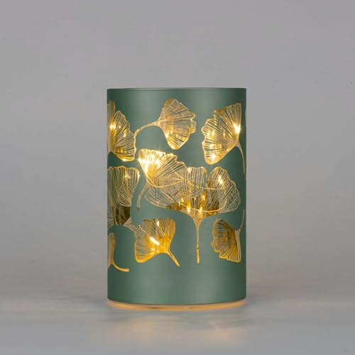 SHATCHI 17cm Christmas Decorated Vase Table Lamp Etched Glass Tube Xmas Silver Cylinder LED Fairy Lights Battery Operated Table Decoration, Foilage