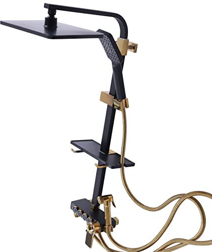 Edelstahl Duschsäule Badewannenarmatur Heiße und Kalte Badewanne Wasserhahn 70-110cm Verstellbare Duschstange Thermostat Duscharmatur Handbrause Duschset Regendusche