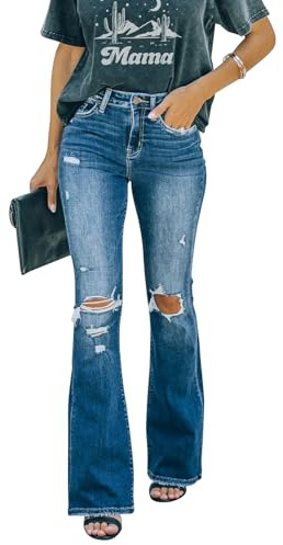 KUNMI Women's High Waisted Bell Bottom Bootcut Jeans Flare Wide Leg Stretch Trendy Jeans