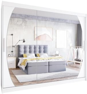 Easy4You L5 250 cm Weiß Schiebetüren Kleiderschrank 250x215x58 cm mit Spiegel - Schlafzimmermöbel, Aufbewahrung - Mehrzweckschrank