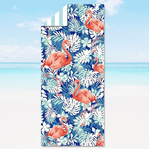 yumcute Strandhandtuch XXL, Mikrofaser Badetuch Groß Saunatuch Microfaser Badetuch mit Motiv für Sports Reise Strand Sauna (Flamingo, 180x80 cm)
