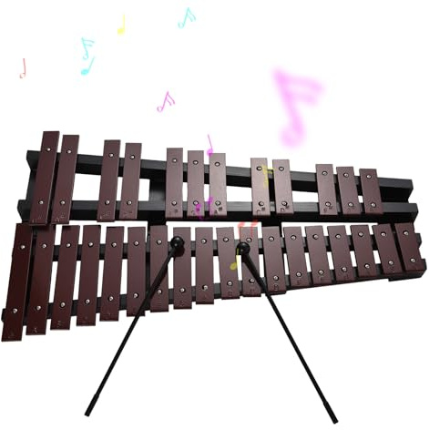 YIWENG Glockenspiel mit 30 Tönen, faltbares Xylophon, Holzrahmen, 5 mm dicke Aluminiumstäbe, Percussion-Musikinstrument mit Tragetasche, 2 Schlägel, Geschenk für Anfänger, Studenten