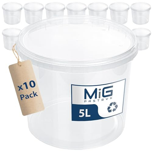 MIG Transparenter Eimer mit Deckel, 5 l, luftdicht und lebensmittelecht, stapelbar für Haushalt und Industrie