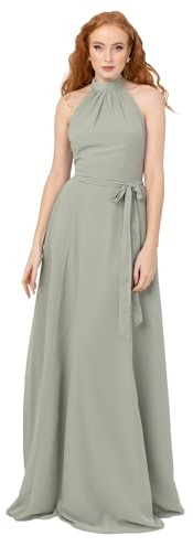 Anaya with Love Women's Maxi Dress Ladies Sleeveless Halter Neck A-line Sash Bow Belt Shirred Bridesmaid Wedding Guest Prom Ball Gown, Frosty Green 10