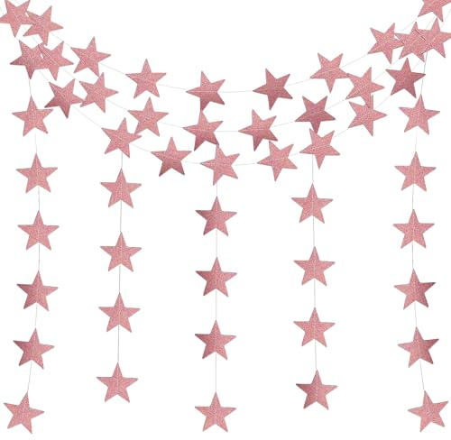 WUMUZAI Stern-Girlande, 20 m, hängende Sterne, Dekoration, Papier-Glitzerstern-Girlande, Banner, Schnurschlangen für Geburtstag, Babyparty, Weihnachten, Party, Hochzeit, Urlaub, Dekoration, Glitzer,