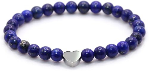 Echtes Edelstein Armband mit 6mm Perlen und Edelstahlherz - verschiedene Längen - Heilstein Schutzstein Talisman Glücksbringer Geschenk