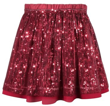 SPFASZEIV Falda de Lentejuelas Niñas Brillante Falda con Cintura Elástica Faldas de Princesa con Purpurina para Fiesta Rojo 10-12 Años