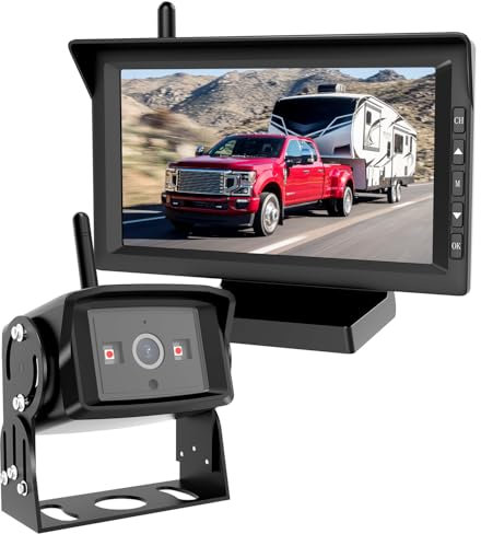 AUTO-VOX Rückfahrkamera Kabellos mit 7-Zoll-Split-Screen-Monitor: IP69K Wasserdicht Infrarot-Nachtsicht-Rückfahrkamera für Auto, LKW, Wohnmobil, Anhänger, Van (W10Pro)