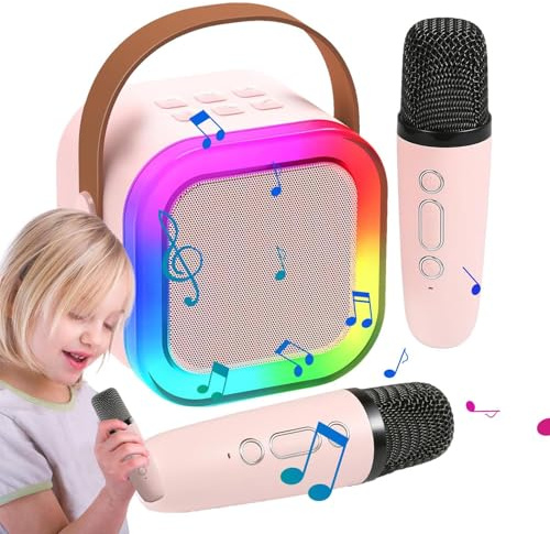 Máquina de Karaoke para Niños,Máquina de Karaoke Portátil - Altavoz Inalámbrico con Luces LED y 2 Micrófonos Inalámbricos | Máquina de Karaoke en casa, Altavoz de Karaoke para Fiesta en casa Familiar