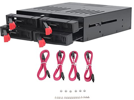 Bonbela Chasis HDD de 4 Bay Bahía de unidad de 5,25 Rack móvil SATA de 2,5 compatible con discos duros de 9,5 mm y 12,5 mm con SSD de fondo grueso