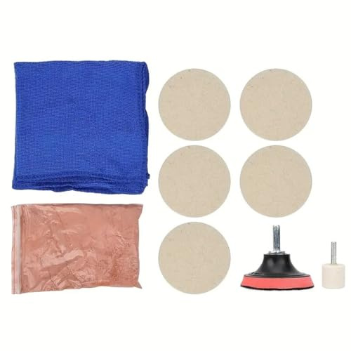 ELICTECH Glass Polishing Kit, 9pcs/Set Car Cerium Oxide Powder Polish Set, Wheels Set Polish Pads for Removing Wiper Blade Damage Scuffs Water Deposits