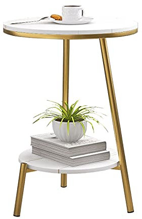 CCYENG Beistelltisch Kaffee-/Teetisch Beistelltisch, runder Nachttisch, multifunktionaler 2-stöckiger Kleiner Tisch, kreativer Marmor-Couchtisch, Eisen-Sofatisch, Metall-Nachttisch, Sofa-