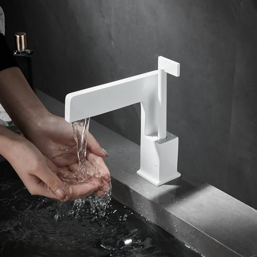 Kreative Armatur mit einfachem Design, imitierter Wasserfallauslauf, Warm- und Kaltwasserarmatur mit zwei Reglern, Waschbeckenarmatur für die Toilette (Weiß)