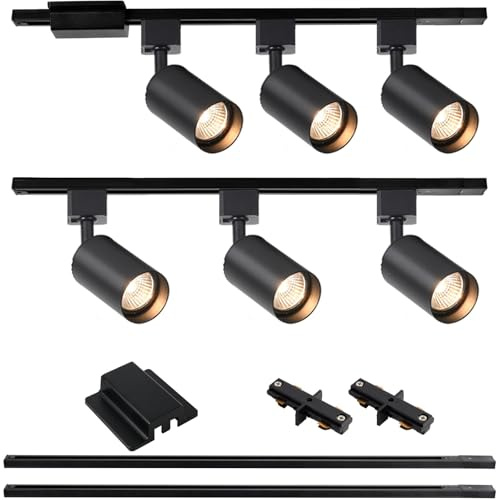 Hiiglxii 6-Light LED Track Lighting Kit with 6.6FT H Track Lighting Rails & Floating Canopy Connector, GU10 Track Light Kit, Modern Kitchen Track Lighting Fixtures Ceiling Spot Light, Black (No Bulbs)