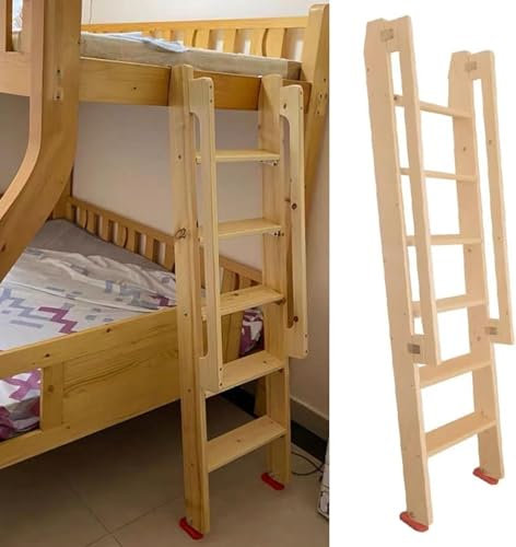 SAFWELAU Step Climb Ladder Loft Ladder 78 69 59 49 39 Inch Tall Loft Bed Ladder with Handrails, Hook Brackets, Rubber Foot Pads, Wooden Step Ladder(150cm/4.9ft/59.1in Tall)