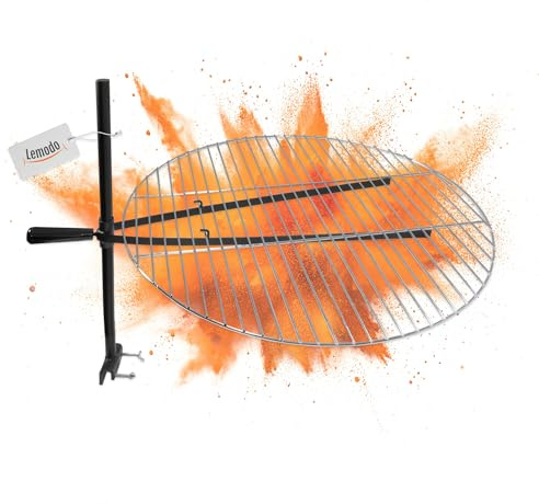 Lemodo Grillgitter mit Halterung für Feuerschale – höhenverstellbarer Grillrost, schwenkbares Grillgitter Ø 55 cm, verstellbares Gitter mit Befestigung für vorhandene Feuerstellen