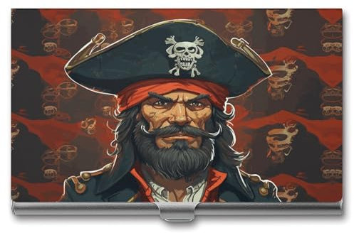 QMNVBDS Piratenkapitän Visitenkartenhalter Slim Visitenkartenetui für Damen Herren Metall Visitenkartenbox Visitenkartenhalter für Tasche Geldbörse Kleine Visitenkartenetui Einheitsgröße