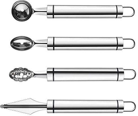 MAGICLULU 1 Set Palline Di Frutta Taglia Frutta Ballerino Di Frutta Scoop Tritatutto Per Intagliare Frutta Pallina Di Melone Per Intagliare La Frutta Silver 4 Pz