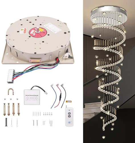 2-in-1 Chandelier Hoist Lifter, 110LBS 4M Villas Pendant Lamps Lifter Heavy Duty Chandelier Lift System Electric Motor with Remote Control & Wall Switch, 110V-120V for Lamp Cleaning Maintenance