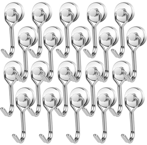 20 Stück Magnethaken Extra Stark 16mm, Drehbar Magnetischer Haken Magnet Haken Magnethaken Klein Neodym Magnete mit Haken Haken Magnetische für Küchen kühlschränke Schließfächer Grill Camping