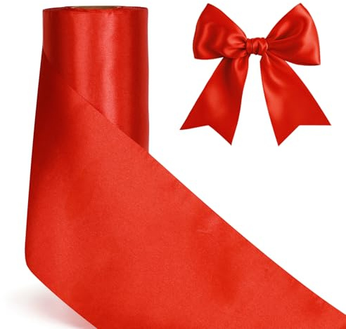G2PLUS Cinta de Satén Roja 15 cm x 20M: Cinta de Regalo Ancha Bolduc Roja para Grandes Aperturas, Corte, Ceremonias, Lazos, Decoración Navideña