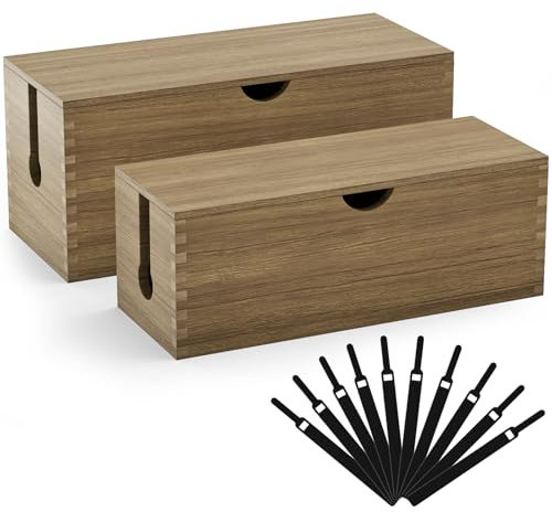 Wood Cable Management Box Cable Tidy Box, Large cable storage box Home Desk Wire Organizer Router Placement Box for Hiding Messy Cables Floor Cord Covers 2 PCS