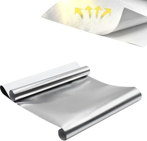 Isolante Termico Autoadesiva 60*200 cm Pannello Scudo Termico in Alluminio, Autoadesivo Pannelli Riflettenti per Radiatori, Isolante Termico per Pareti dei Termosifoni, Porte, Finestre Pavimenti,Tetti