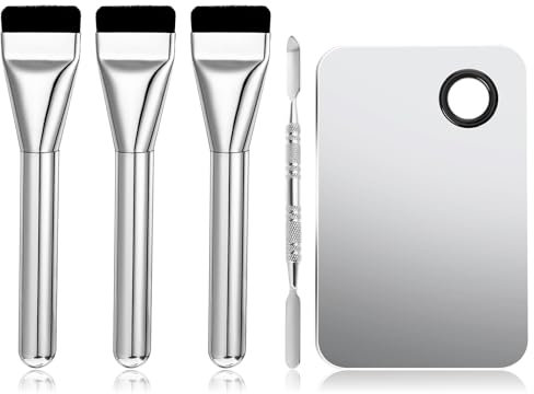 5PCS Makeup Spatula Tool Set with Stainless Steel Cosmetic Makeup Mixing Palette Foundation Spatula Brush Color Stick Professional Make Up Artist Tool for Mixing Foundation Nailart Make Up Application