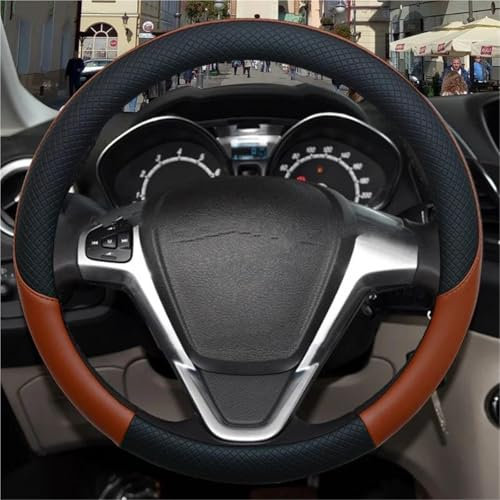 ASADF Lenkradhülle Für Ford Für Fiesta Auto Lenkradbezug PU Leder Anti-Rutsch Autozubehör Lenkradbezug Auto(Braun)