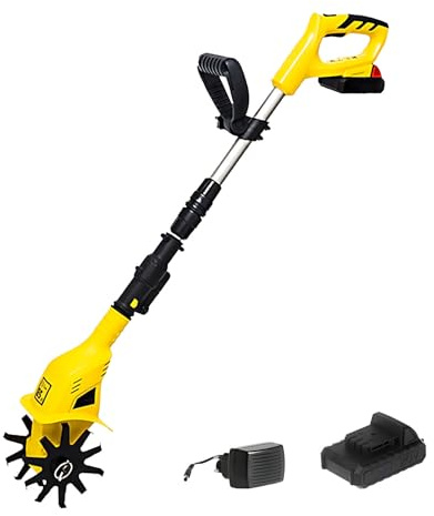 Motobineuse Électrique,Motobineuse sans Fil,Cultivateur À Batterie 250 RPM Longueur De Travail 10cm Largeur De Travail 10cm pour Labourer Retourner Le Sol Ouvrir des Sillons,Yellow