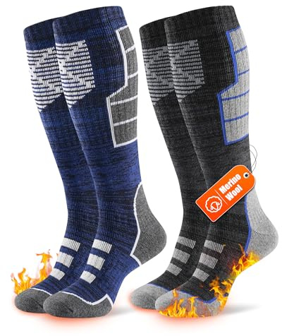 Niofind Merino Skisocken Herren Damen 2 Paar, Vollfrottee Thermosocken Warme Wintersocken, Feuchtigkeitsableitende Skistrümpfe für Kaltes Wetter Skifahren Snowboarden Wandern Jagen