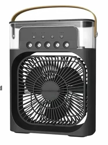Portable Air Cooler, USB Mini Desk Fan with 3 Speeds 7-Colour LED Light, Air Conditioner, 600ML Water Tank & Handle – Quiet Evaporative Cooler for Home, Office, Outdoor (Black)