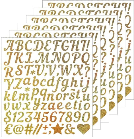 JOOTUEPO 6 Fogli di Adesivi con Lettere, Adesivi con Numeri e Alfabeto, Lettere in Vinile Autoadesive, Adesivi con Lettere Glitter, per Decorazioni artistiche, Pittura, Album di Ritagli