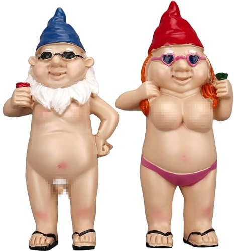 Voarge Nano da giardino, divertente coppia di nani, decorazione da giardino, scultura esterna, impermeabile, divertente, regalo per prato, cortile, balcone, veranda, terrazza, casa, giardino