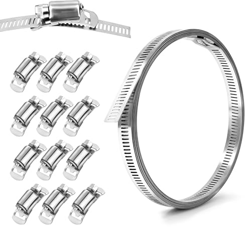 Yesaler Fascetta Stringitubo Senza Fine in Acciaio Inox 304 Cinghia Fascetta Stringitubo 3m con Fissaggio 12 Pezzi Fascetta Regolabile per Tubi