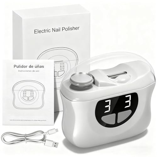 SJACXANM Coupe Ongle électrique, 3 En 1 Cortauñas Electrico, Portable Coupe-Ongles électrique Avec 3 Vitesses, Silencieux Avec LED, Rechargeable USB Pour Tous âges (Blanc Grisâtre)