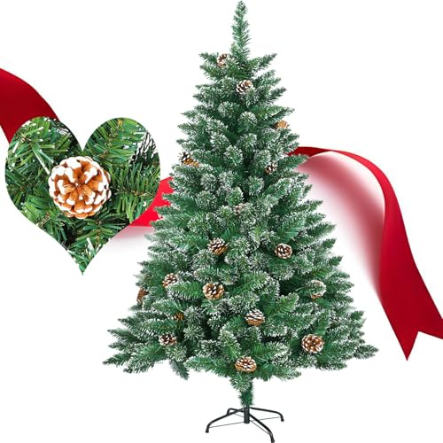 Plschckes Künstlicher Weihnachtsbaum mit Schnee, 180cm PVC Tannenbaum Grün Christbaum mit Metallständer, Kunstbaum Christmas Tree für Weihnachtsdeko