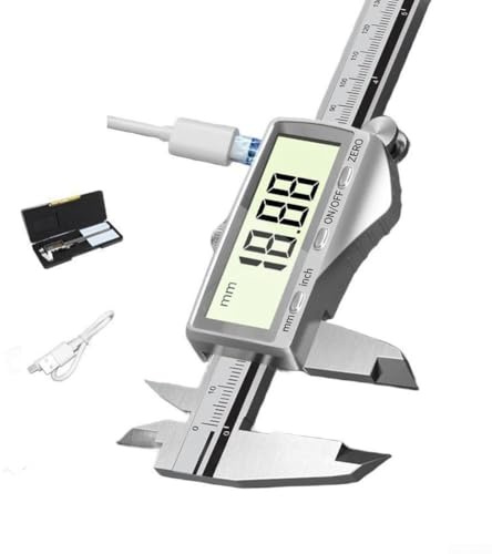 URPIZY Wiederaufladbarer Digitaler Messschieber Edelstahl USB-C Großes Display 0 01mm Präzision Langlebig 150mm 200mm 300mm Industrie Messgerät für professionelle Anwendungen(D)