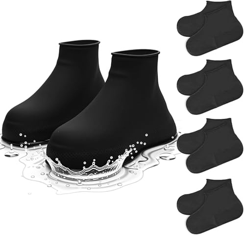4 Pairs Waterproof Shoe Covers Reusable Shoe Covers 38-46 Size Non Slip Boot Covers Silicone Shoe Cover Thickened Shoe Protector Cover Cycling Overshoes Waterproof Black Rain Boot Overshoes Women Men