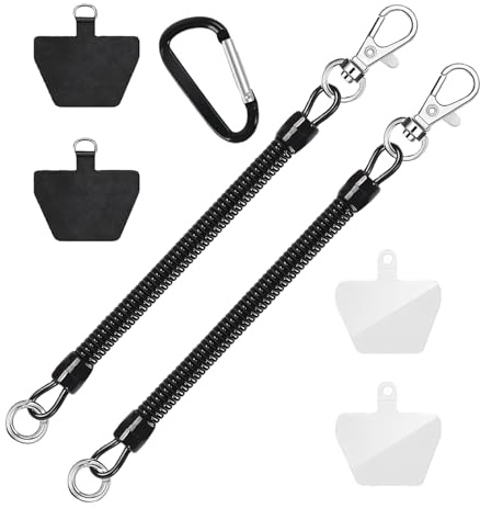 Tharvolex 2 Pack Coiled Phone Lanyard Anti-Theft Phone Strap for Smartphones - Outdoor Skiing Hiking Climbing (Black + Black)