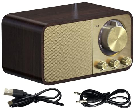 Lazmin112 Enceinte Bluetooth Vintage, V5.0, Son Stéréo Clair, Son Hi-FI, 3 Heures d'Autonomie, Structure Acoustique Optimisée, Radio, Enceinte sans Fil Rechargeable, 1800 Mah (Modèle Vintage)