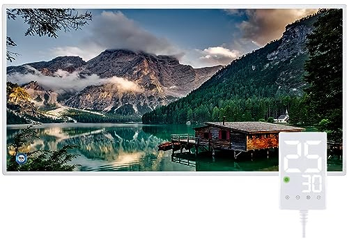 Hocosyme Infrarotheizung Bild 800W, 1-3 Min auf Betriebstemperatur bis 120 Grad - Geeignet für Schlafzimmer, Büro, Küche, Badezimmer - mit Touch-Thermostat - Lake.