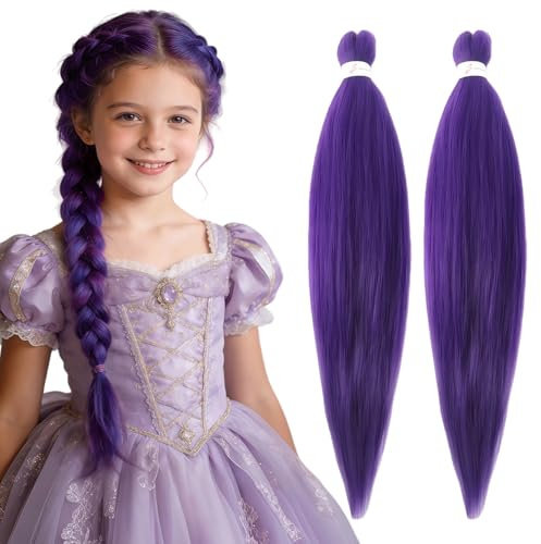 AYNKH 2PCS Rajout Cheveux Tresses Violet,26Inch Cheveuxs Au Crochet En Soie Basse Température,Yaki Textured Cheveux Africaine Meches De Violette Cheveu x Pour Scène,Cosplay,Bals Masqués,Carnaval
