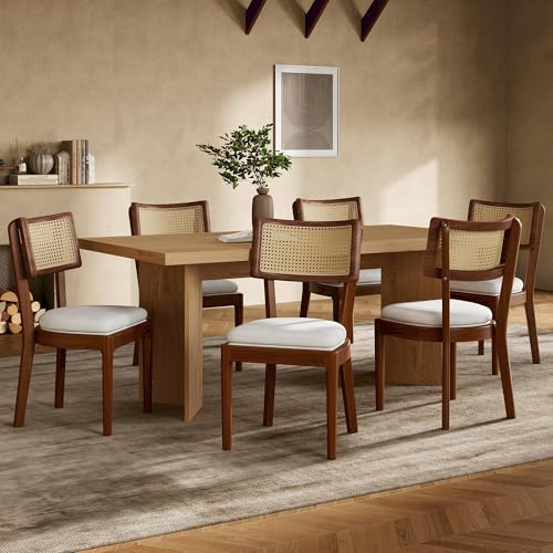 Worletty Chaiselongue,Esszimmerstuhl,Polsterstuhl,4 Esszimmerstühle aus Massivholz mit Rattan-Rückenlehnen, bequem und atmungsaktiv, geeignet für Esszimmer, Wohnzimmer, Cafés