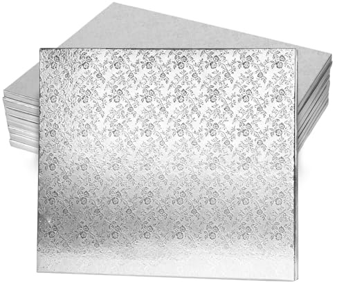 JAPCHET 8 Pcs 16 x 12 Inch Rectangle Cake Board, 40 x 30 x 1.2cm Rectangular Cake Base for Home Party Wedding, Silver